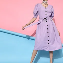 STREET 9 Lavender Striped A-Line Midi Dress-image-5