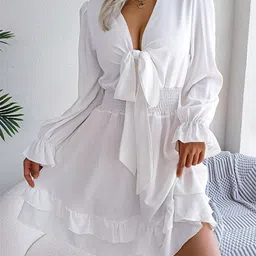 StyleCast x Revolte Print Bell Sleeve Fit and Flare Midi Dress-image-44