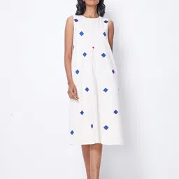 Ancestry Geometric Printed Sleeveless Linen A-Line Dress-14