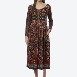 Biba Black & Red Cotton Ethnic Motifs Ethnic Midi Dress-image-28