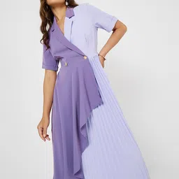 Styli Women Colorblocked Pleated Wrap Midi Dress-picture-14
