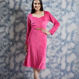 Athena Fuchsia Sweetheart Neck Embellished Detailed A-Line Midi Dress-image-59