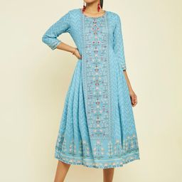 Soch Round Neck Ethnic Motifs Printed Cotton Fit and Flare Ethnic Dress-picture-7