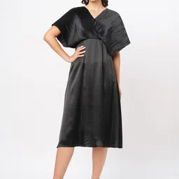 Curves by MISH Extended Sleeve Gathered or Pleated A-Line Midi Dress-picture-6