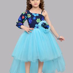 Pink Chick Girls Floral Printed Satin High Low Fit & Flare Midi Dress-picture-35