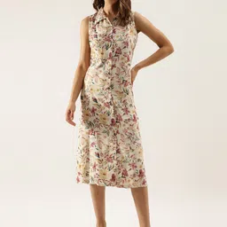 Divena Floral Printed Shirt Midi Dress-image-66
