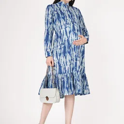 angloindu Tie and Dye Print Maternity Cotton Shirt Midi Dress-picture-3