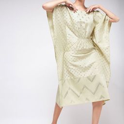 Pannkh Round Neck Floral Foil Printed Kaftan Dress-image-9