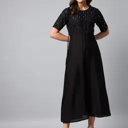 Orchid Blues Black Embellished Pure Cotton Maxi Dress-image-21
