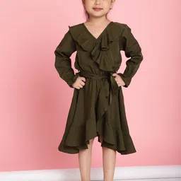 MINI & MING Girls V-Neck Ruffled Crepe Midi Dress-picture-34