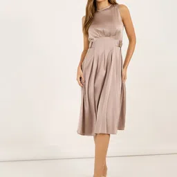 Styli Women Solid Round Neck Sleeveless A-Line Midi Dress-image-57