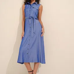 CHIC BY TOKYO TALKIES Denim Shirt Midi Dress-image-15