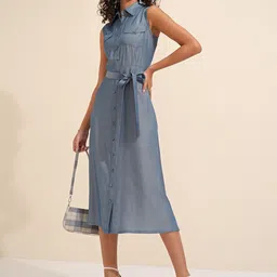 CHIC BY TOKYO TALKIES Denim Shirt Midi Dress-image-18