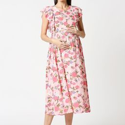 AV2 Pink Floral Printed Maternity Midi Dress-image-78