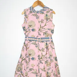 Peppermint Girls Pink Floral Printed Cotton A-Line Midi Dress-image-71
