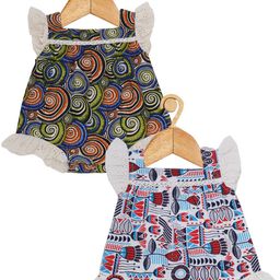 Creative Kids Infant Girls Pack Of 2 Abstract Printed Square Neck Cotton Bodysuit Dress-9