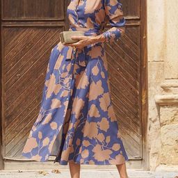StyleCast Print A-Line V-neck Midi Dress-image-12