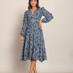 KAORI BY SHREYA AGARWAL Ethnic Motifs Printed A-Line Cotton Midi Dress-image-2