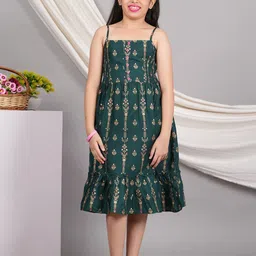 YASH GALLERY Floral Printed A-Line Cotton Midi Dress-image-8