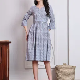 Rajnandini Women Floral Printed A-Line Midi Dress-image-47