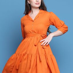 Rajnandini Shirt Collar Cotton Fit & Flare Dress-picture-2