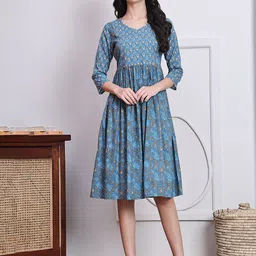 Rajnandini Women Floral Printed A-Line Cotton Midi Dress-image-46