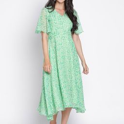 DRAAX Fashions Floral Printed Flared Sleeves A-Line Midi Dress-image-21