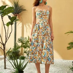Stylecast X Slyck Abstract Printed Cut-Outs Fit  Flare Midi Dress-picture-4