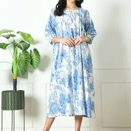 Laado - Pamper Yourself Printed Cotton A-Line Midi Dress-image-7