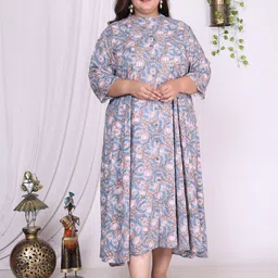 Swasti Plus Size Floral Printed Fit and Flare Midi Dress-picture-8