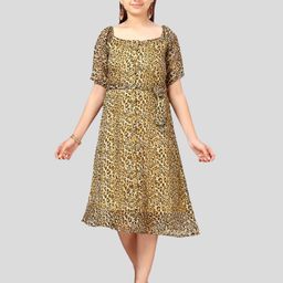 BAESD Girls Cotton Yellow Animal Print A-Line Midi Dress-image-38