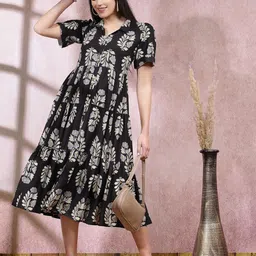 Stylum Ethnic Motifs Print Short Sleeves V-Neck A-Line Midi Dress-image-35