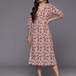 Varanga Floral Printed Cotton A-Line Midi Dress-image-35