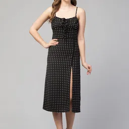 SQew Black Polka Dot Print Sheath Midi Dress-image-13