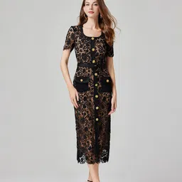 JC Collection Self Design Square Neck Sheath Midi Dress-image-36