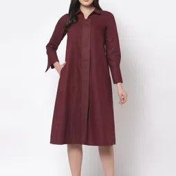 OFFICE & YOU Women Maroon Shirt Midi Dress-image-4