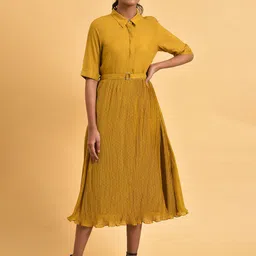 W Shirt Collar A-Line Midi Dress-picture-53