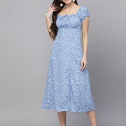 Fab Star Floral Printed Crepe A-Line Midi Dress-image-46
