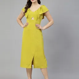 aayu V-Neck Flutter Sleeve Cut-Outs Crepe A-Line Midi Dress-image-7