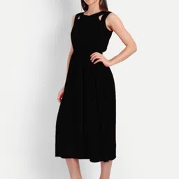 MINGLAY Black Organic Cotton Crepe Midi Dress-16