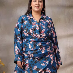 CURVE BY KASSUALLY Women Plus Size Floral Printed Wrap Mini Dress-64