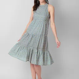 Haute and Humble Ethnic Motifs Printed Sleeveless Tiered Pure Cotton Midi Dress-image-52