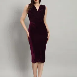 VAARARO Velvet Bodycon Midi Dress-49