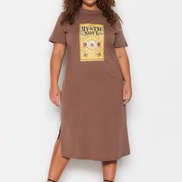 Trendyol Plus Size Graphic Print Pure Cotton T-shirt Midi Dress-picture-24