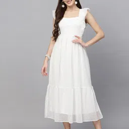 BAESD Georgette Square Neck Sleeveless A-Line Midi Casual Dress-image-79
