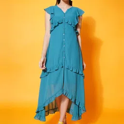 BAESD V-Neck Georgette A-Line Midi Dress-image-42