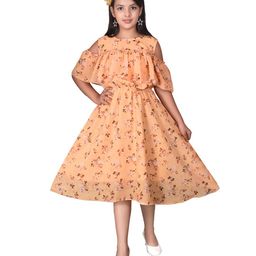 SKY HEIGHTS Yellow Floral Georgette Midi Dress-image-64