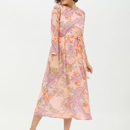 StyleStone Peach Printed Georgette Midi Dress-image-79