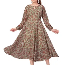 BAESD Ethnic Motifs Printed Keyhole Neck Georgette A-Line Midi Dress-picture-5