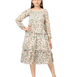 BAESD Girls Floral Printed Layered Smocked A-Line Midi Dress-picture-10